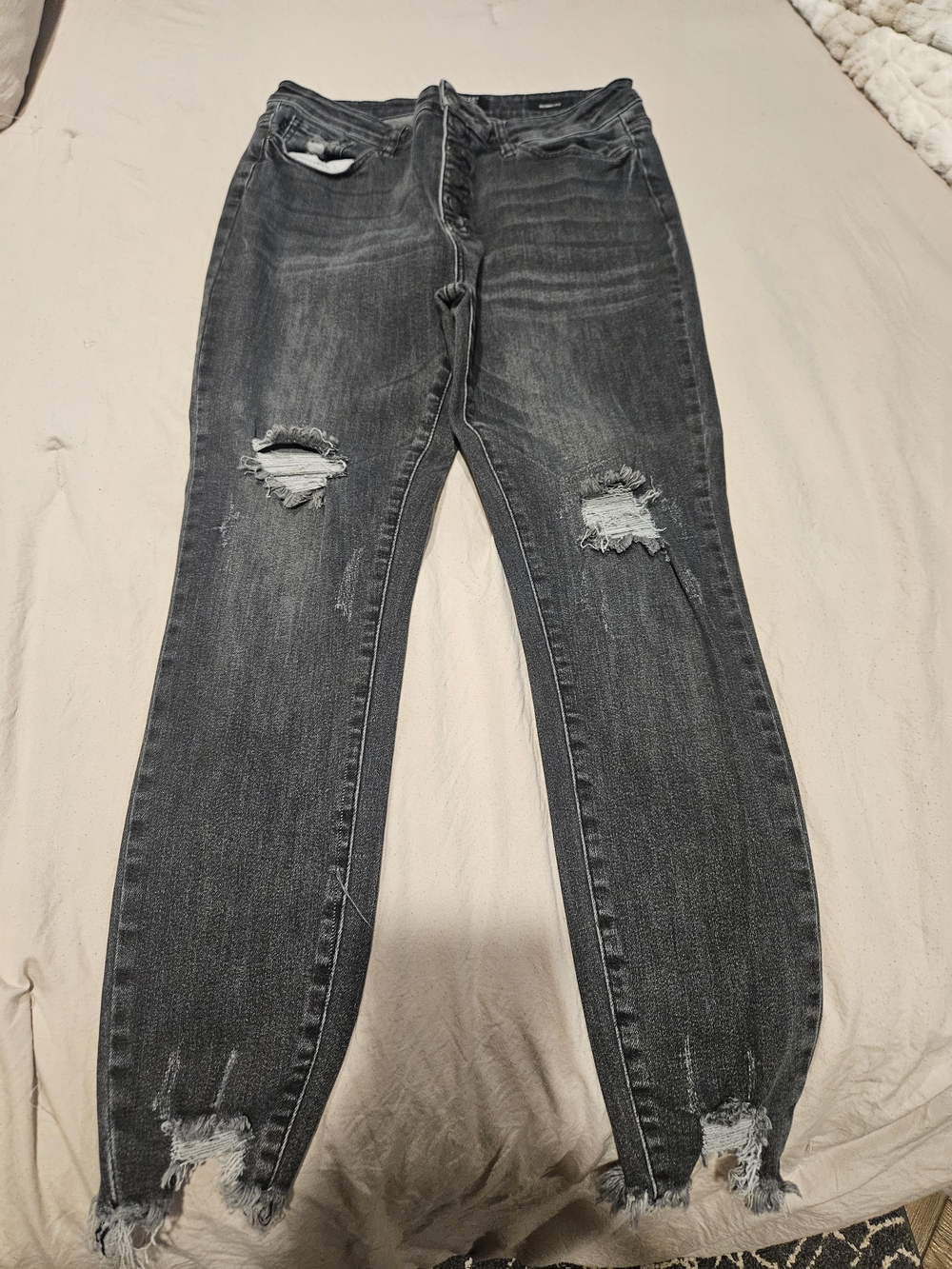 Judy Blue Distressed Black-Grey Skinny Jeans SIZE 13 Button Fly